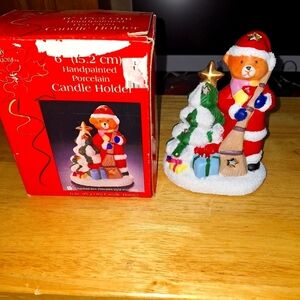 A Hallmark Holiday Traditions 6" Teddy Bear Candle Holder. Pre-loved